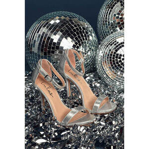Lulus Elsi Silver Metallic Single Strap Heels - Size 7.5
